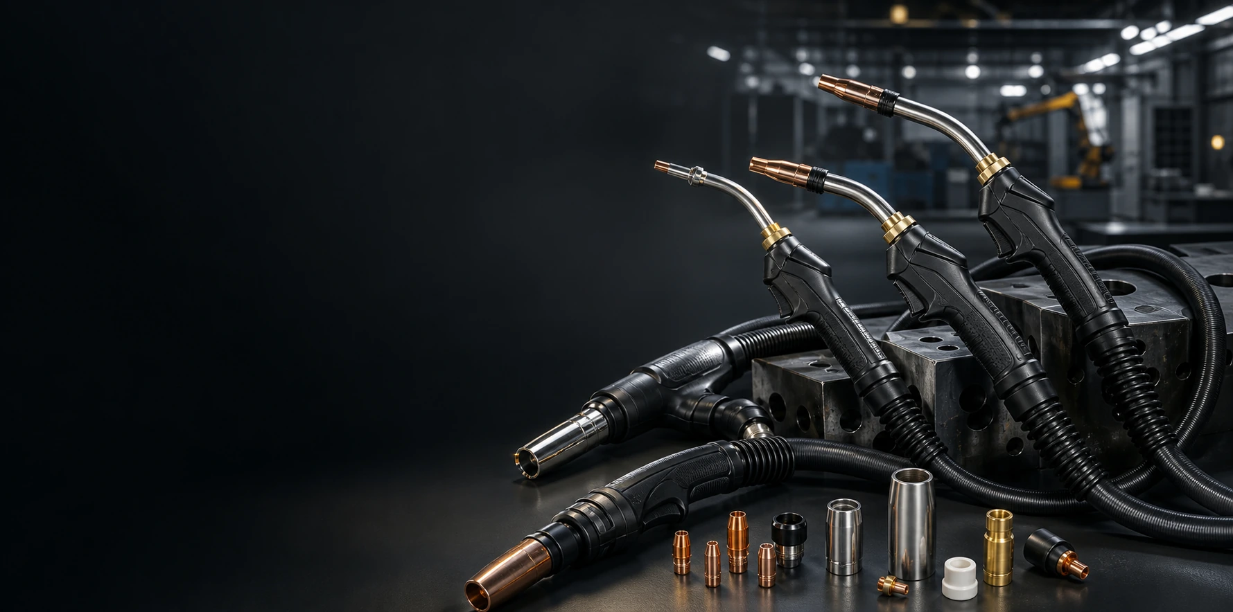 Professional MIG welding torch systems and precision consumables